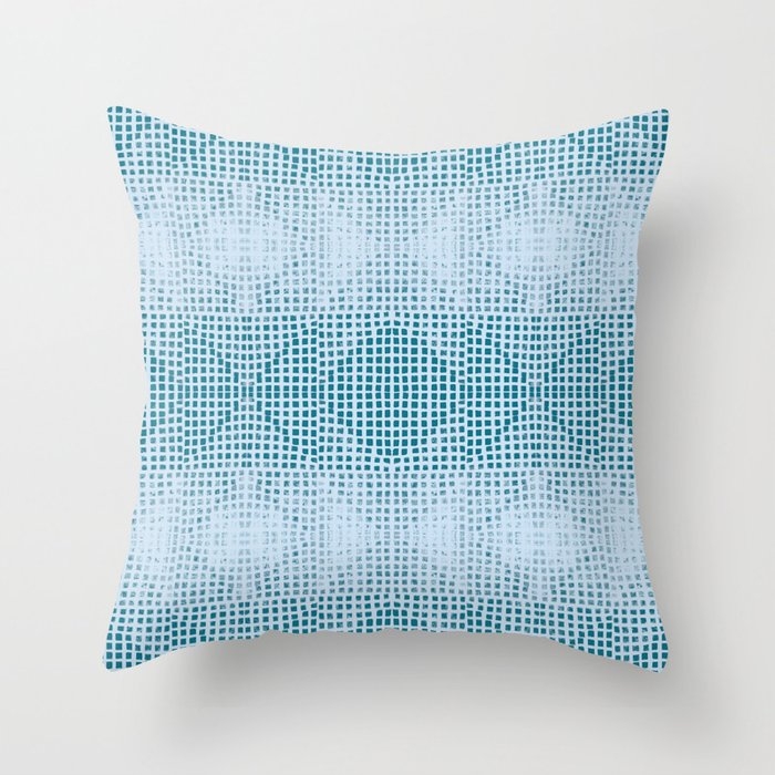 Square And Diamond Geometric Block Print In Teal Throw Pillow by House Of Haha - Cover (16" x 16") With Pillow Insert - Indoor Pillow - Image 0