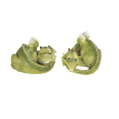 2-Piece Cute Green Dragon Baby Resting Figurine Set 3.5"W - Image 0