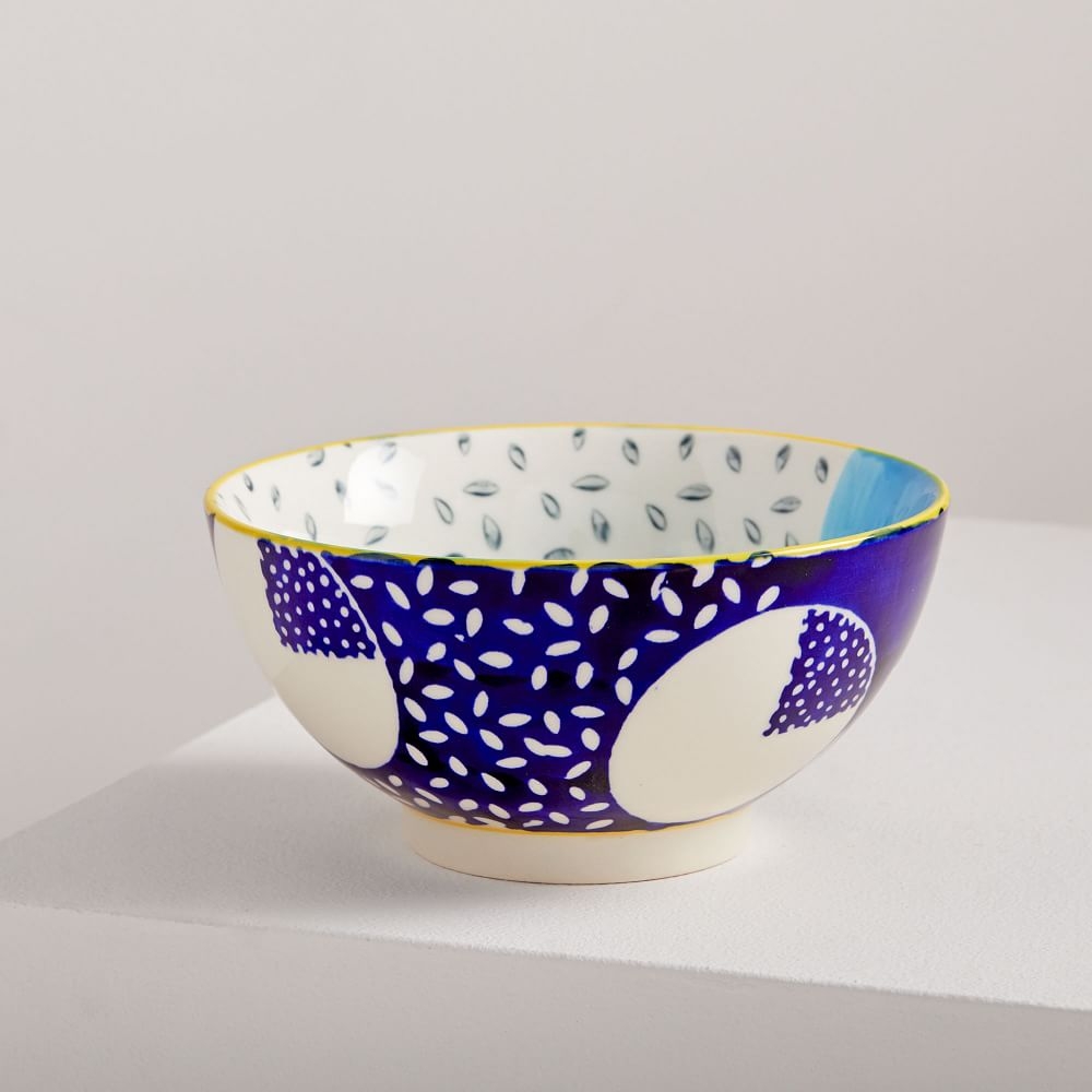 Hand-Painted Pattern Pop Bowl, Small, Landscape Blue Festive Shapes - Image 0