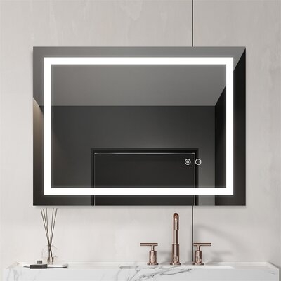 LED Lighted Bathroom Wall Mounted Mirror Anti-Fog Mirror With Touch Buttons Control - Image 0