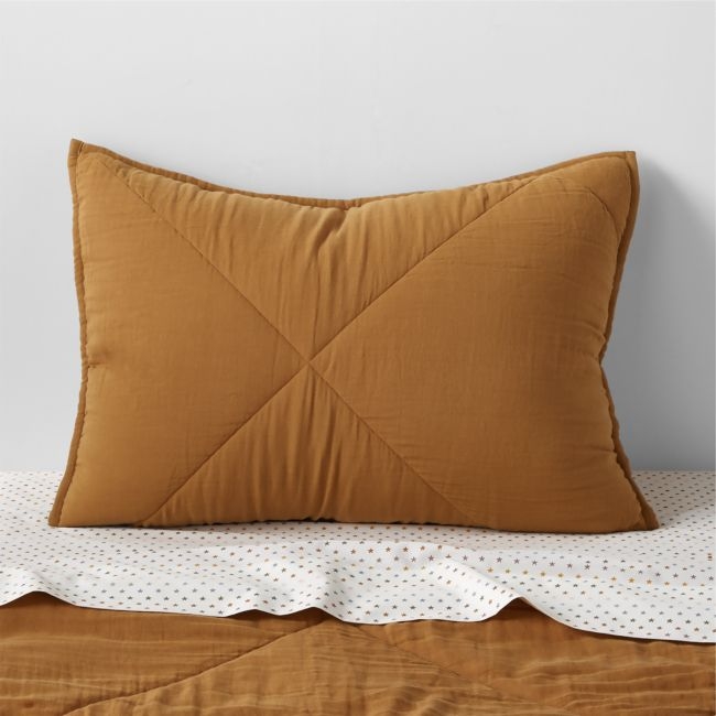 Supersoft Brulee Brown Quilted Organic Cotton Gauze Kids Pillow Sham - Image 0