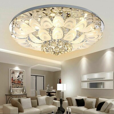 Round Modern Crystal Chandelier Flush Mount Light LED Pendant Lamp With Remote 40W - Image 0