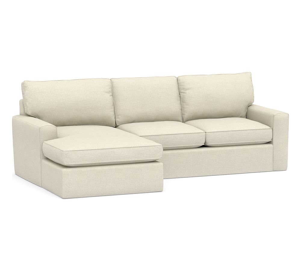 Pearce Square Arm Slipcovered Right Arm Loveseat with Wide Chaise Sectional, Down Blend Wrapped Cushions, Basketweave Slub Oatmeal - Image 0