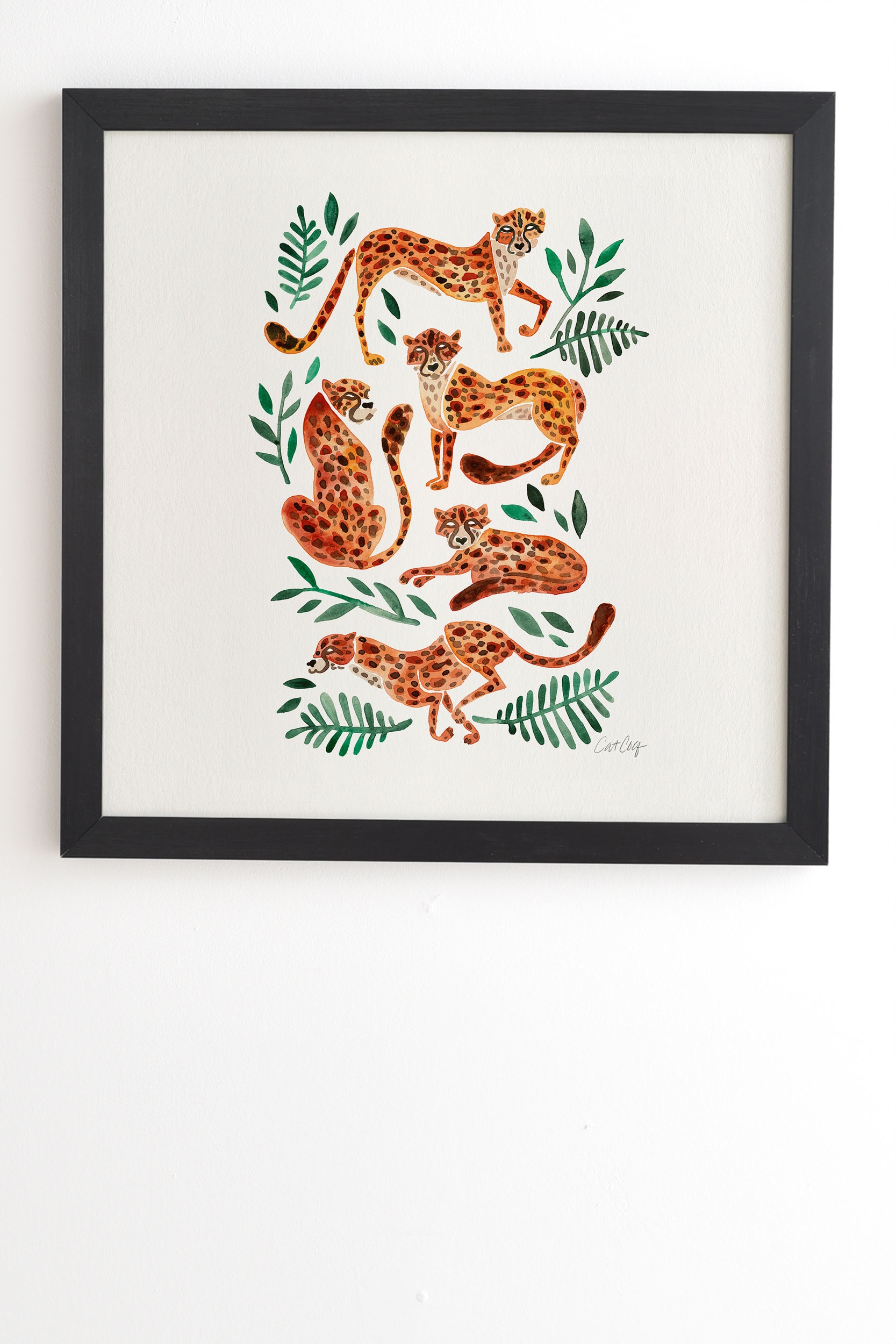 Cheetah Collection In Orange by Cat Coquillette - Framed Wall Art Basic Black 19" x 22.4" - Image 0