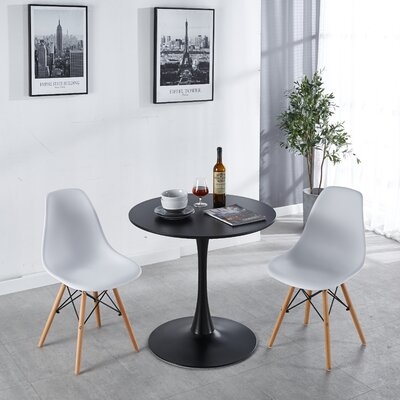 BIG Dining Table Set Wood Dining Table And Chair Kitchen Table,White,Round in , Black in , 42.12" W x 42.12" L - Image 0