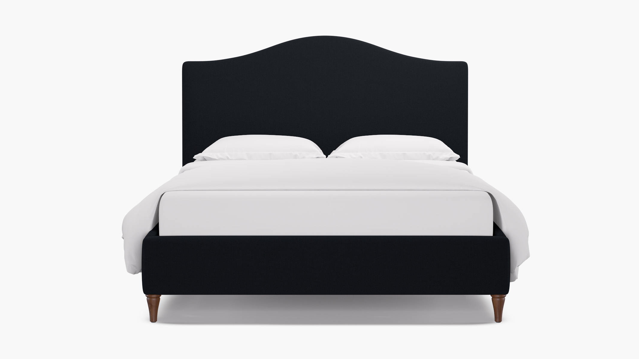 Camelback Bed, Navy Everyday Linen, Walnut Decorative Tapered Leg, King - Image 0