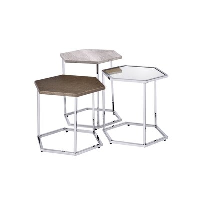 Bucklebury Nesting Tables, Clear Glass, Taupe, Gray Washed & Chrome Finish - Image 0