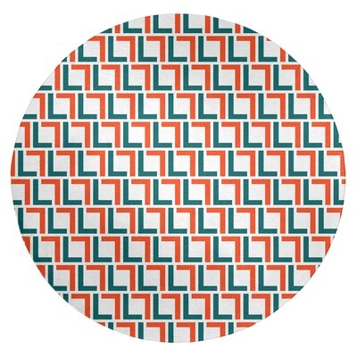 Round Geometric Orange/Green Area Rug - Image 0