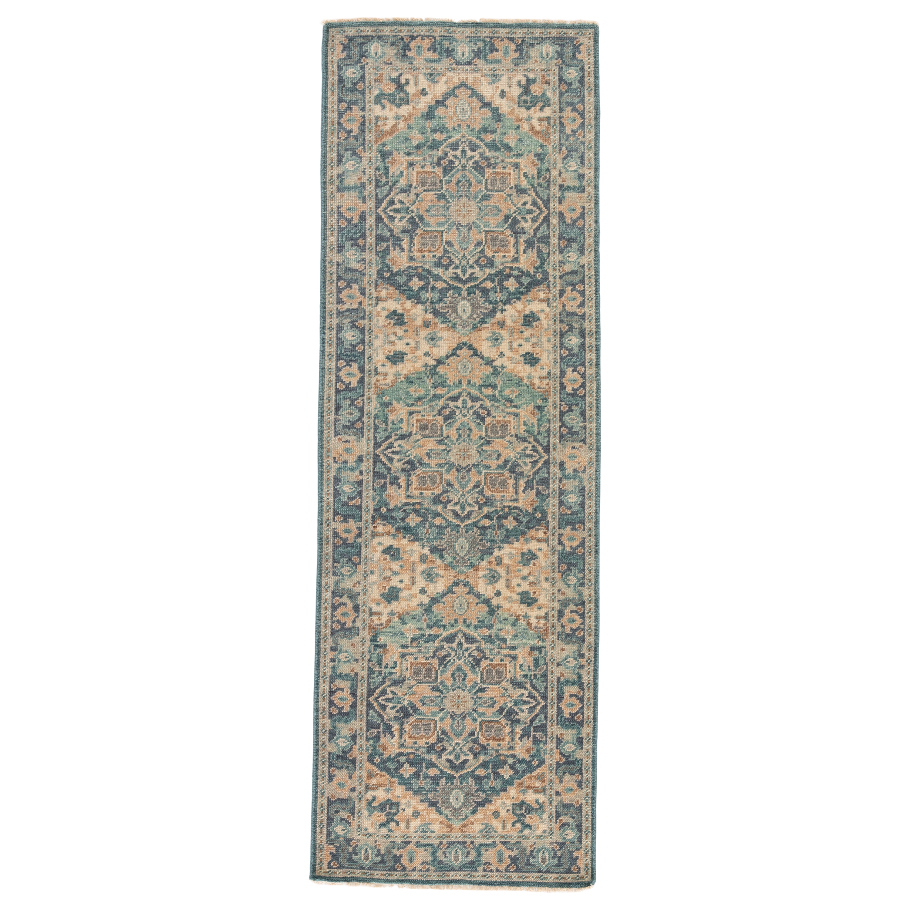 Elyas ISP02 Handknotted Medallion Blue and Beige Runner Rug (2'6"x8') - Image 0