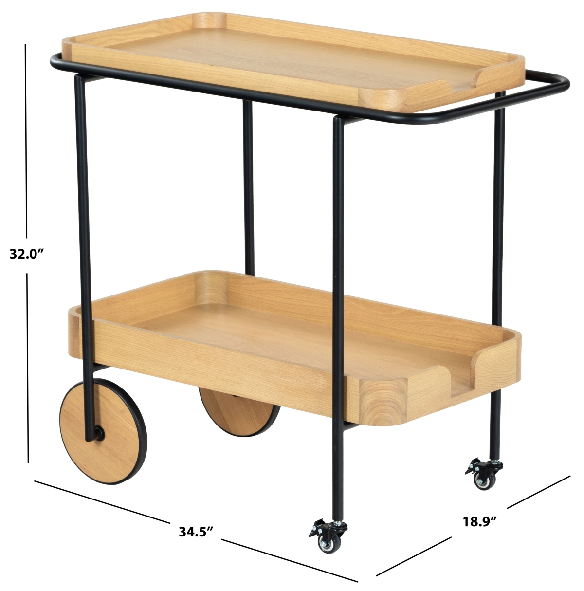 Malek Wood 2 Shelf Bar Cart - Natural/Black - Image 9