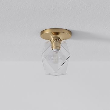 Sculptural Flushmount Antique Brass Clear Glass Faceted 7" - Image 1