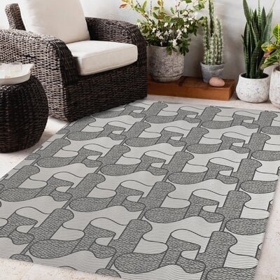 RIBBON CHARCOAL Outdoor Rug By Becky Bailey - Image 0