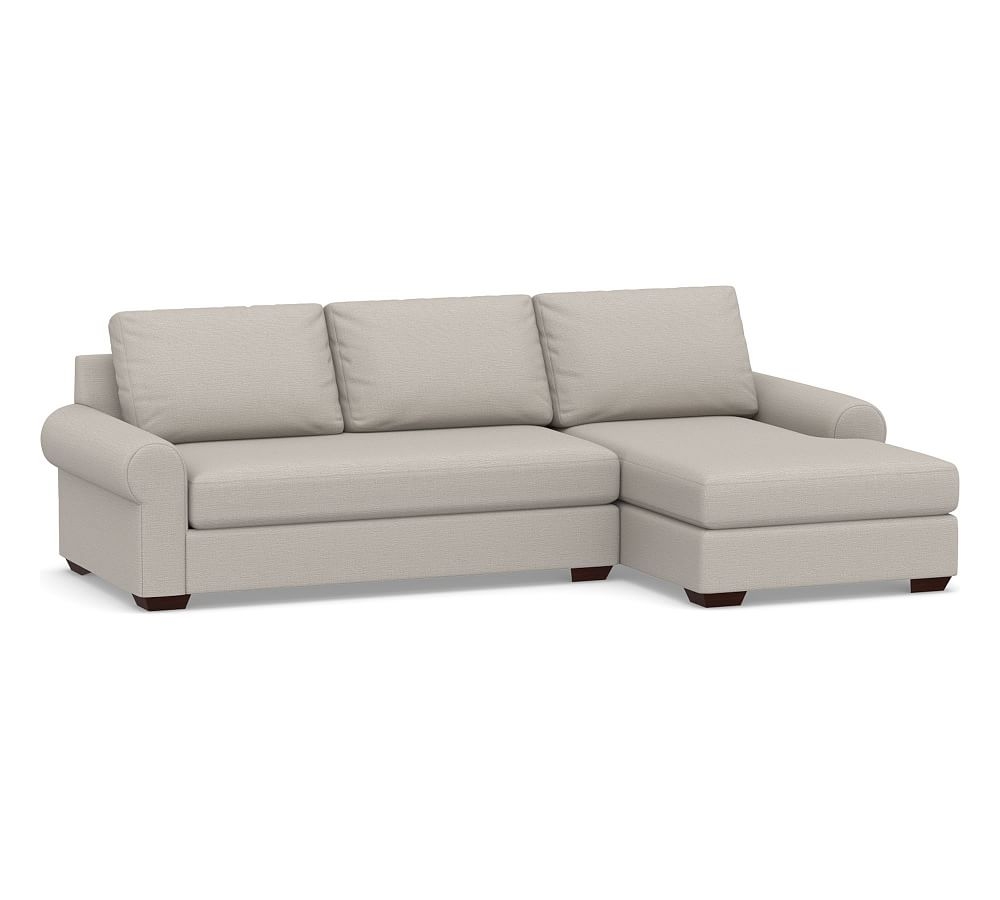 Big Sur Roll Arm Upholstered Left Arm Loveseat with Chaise Sectional and Bench Cushion, Down Blend Wrapped Cushions, Chunky Basketweave Stone - Image 0