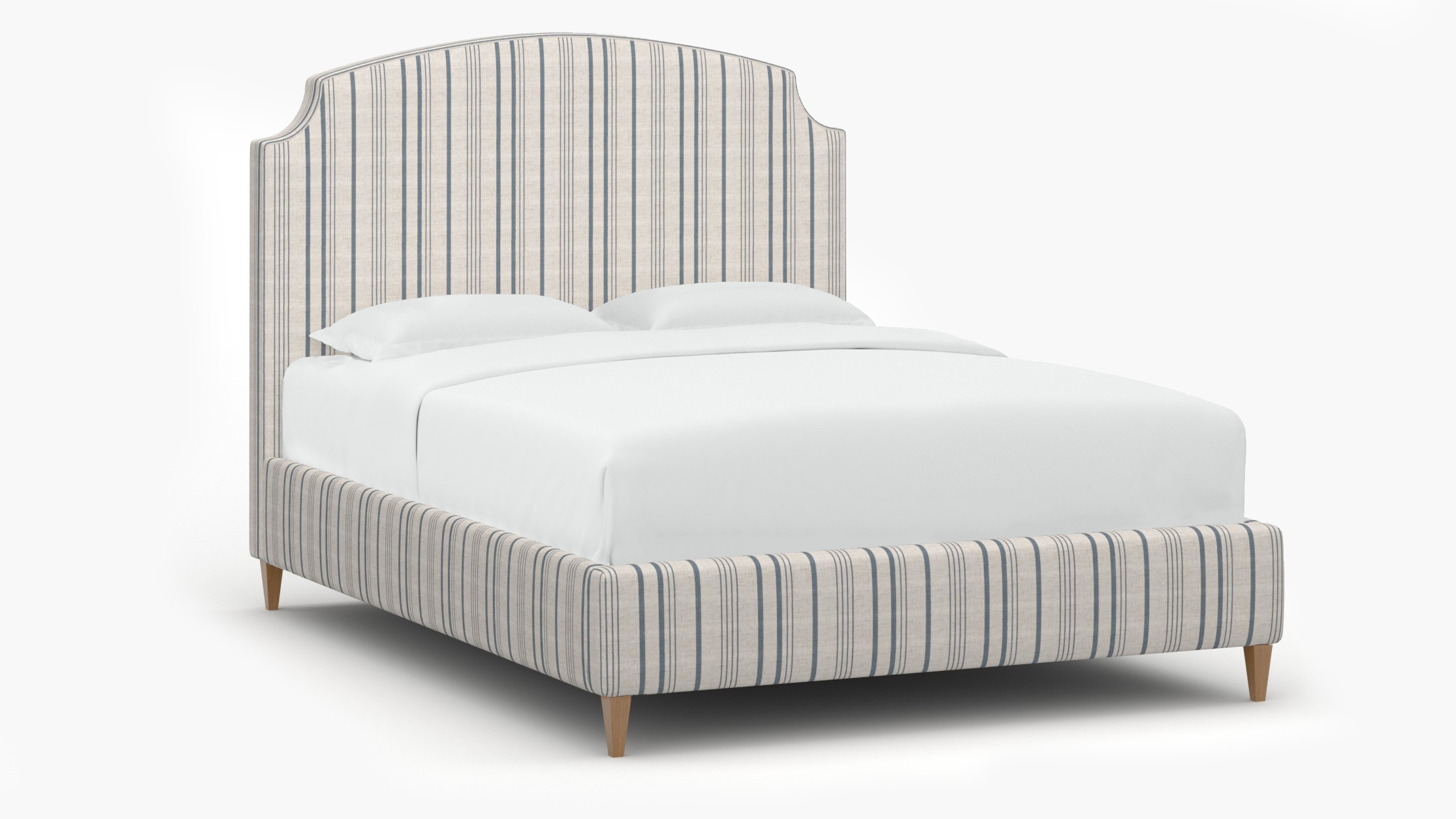 Cove Bed, Blue Market Stripe, Natural Square Tapered Leg, King - Image 1