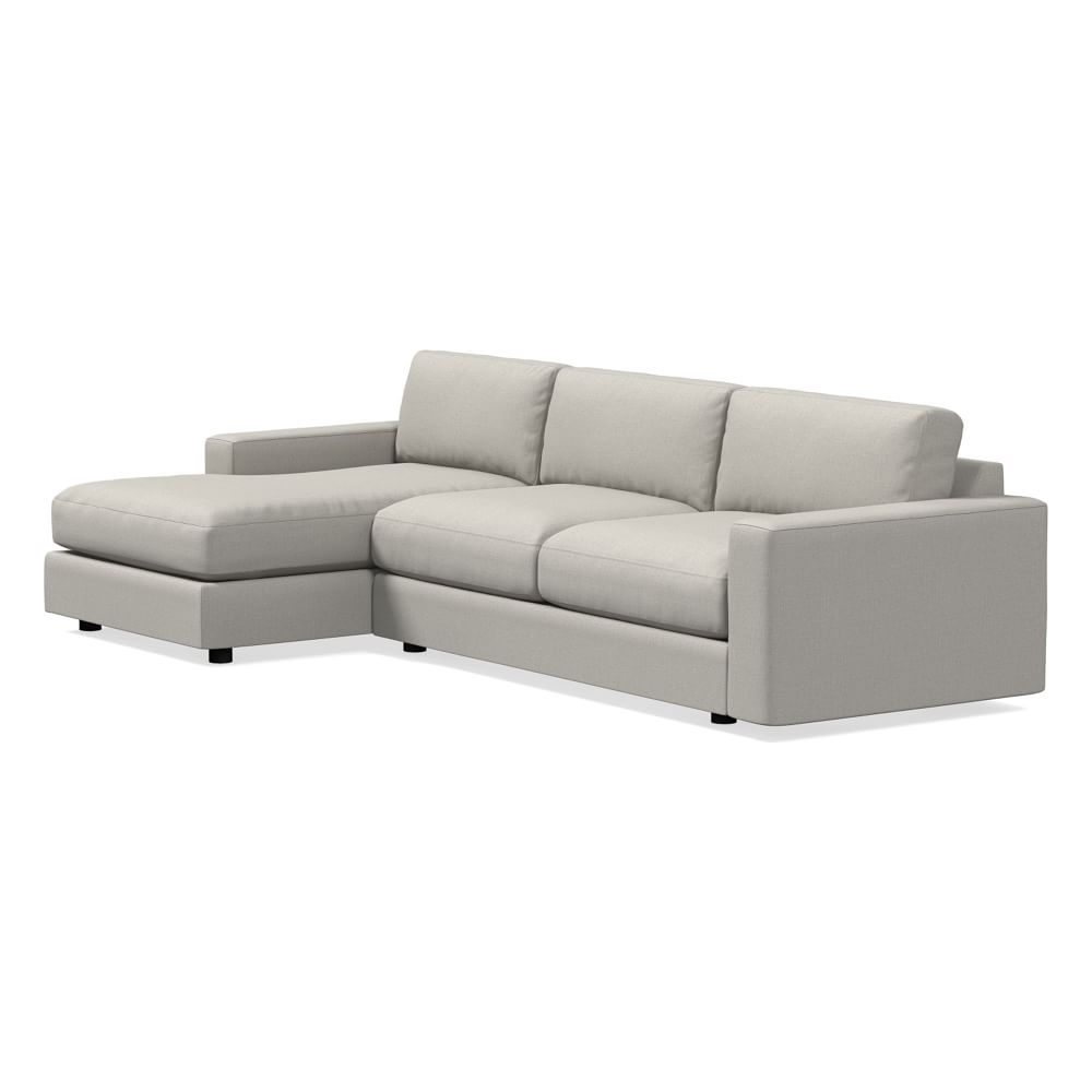Urban 116" Left 2-Piece Chaise Sectional, Performance Yarn Dyed Linen Weave, Frost Gray, Down Blend Fill - Image 0