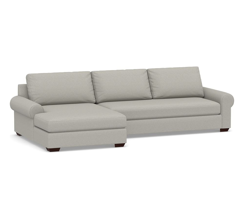 Big Sur Roll Arm Upholstered Right Arm Sofa with Double Chaise Sectional and Bench Cushion, Down Blend Wrapped Cushions, Performance Boucle Pebble - Image 0