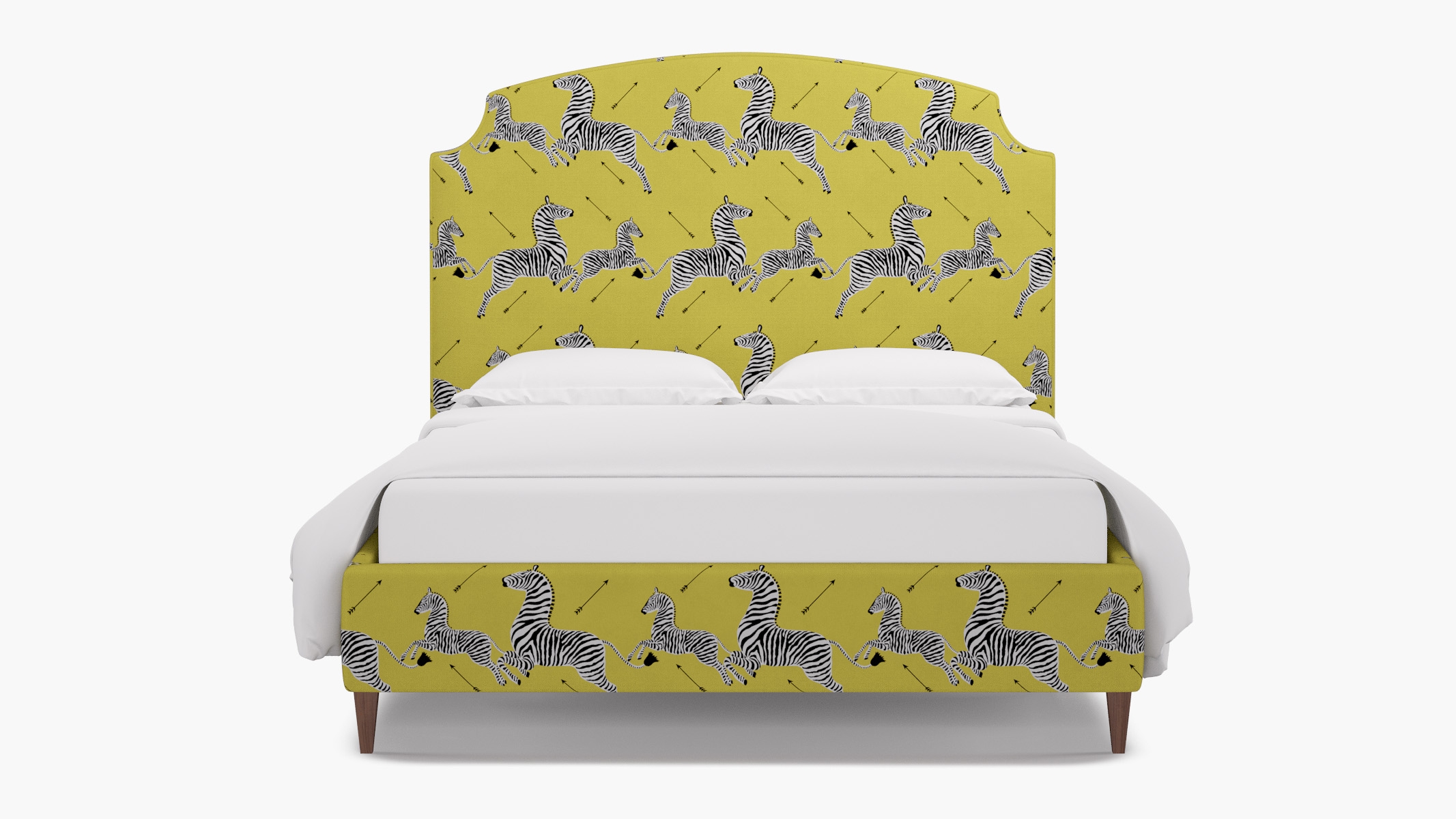 Cove Bed, Yellow Zebra, Walnut Square Tapered Leg, King - Image 0