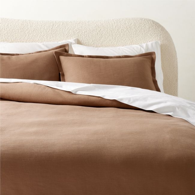 Valencea Organic Cotton Ribbed Cocoa Full/Queen Duvet Cover - Image 0