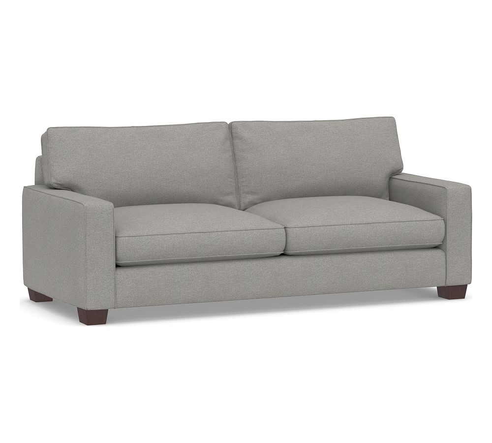 PB Comfort Square Arm Upholstered Grand Sofa 87", Box Edge Memory Foam Cushions, Performance Heathered Basketweave Platinum - Image 0