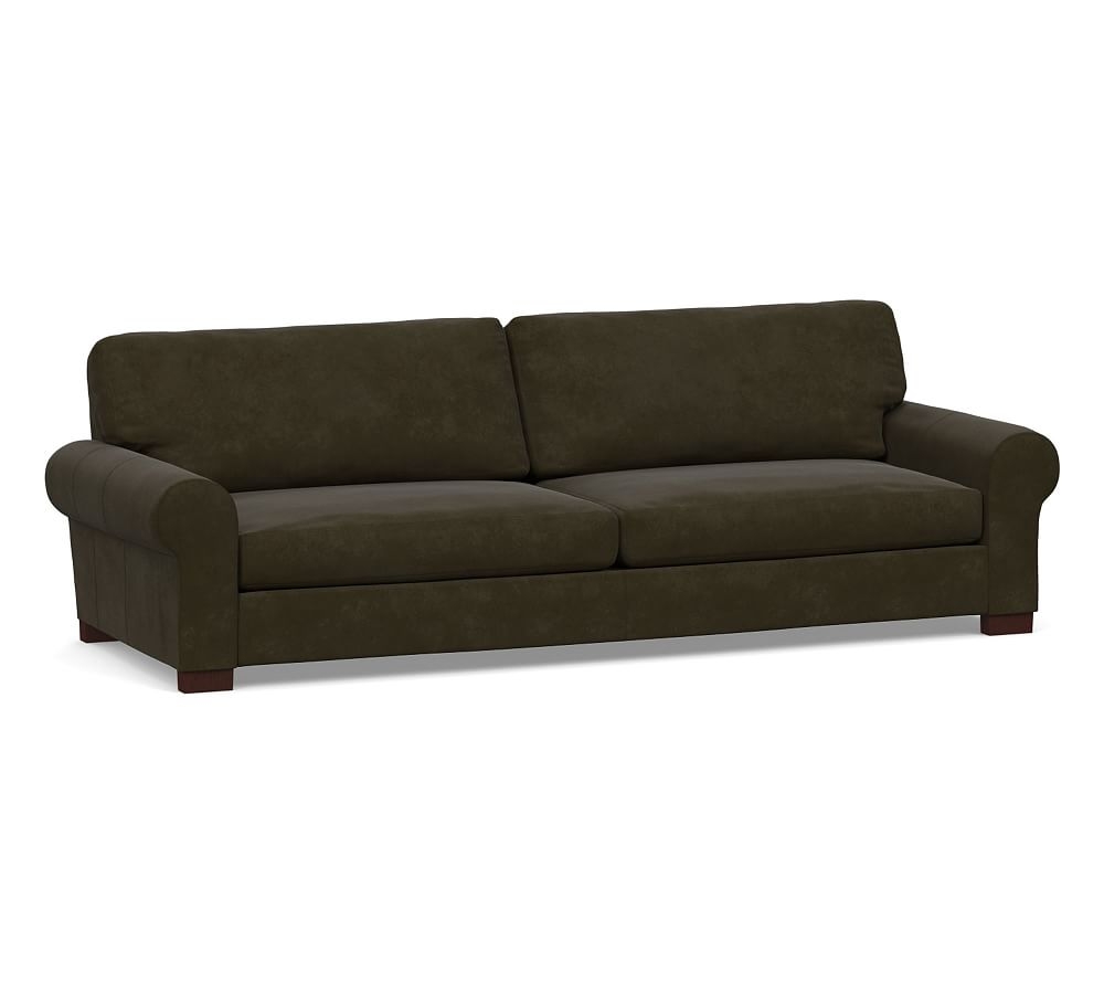 Turner Roll Arm Leather Grand Sofa 109" 2X2, Down Blend Wrapped Cushions, Aviator Blackwood - Image 0