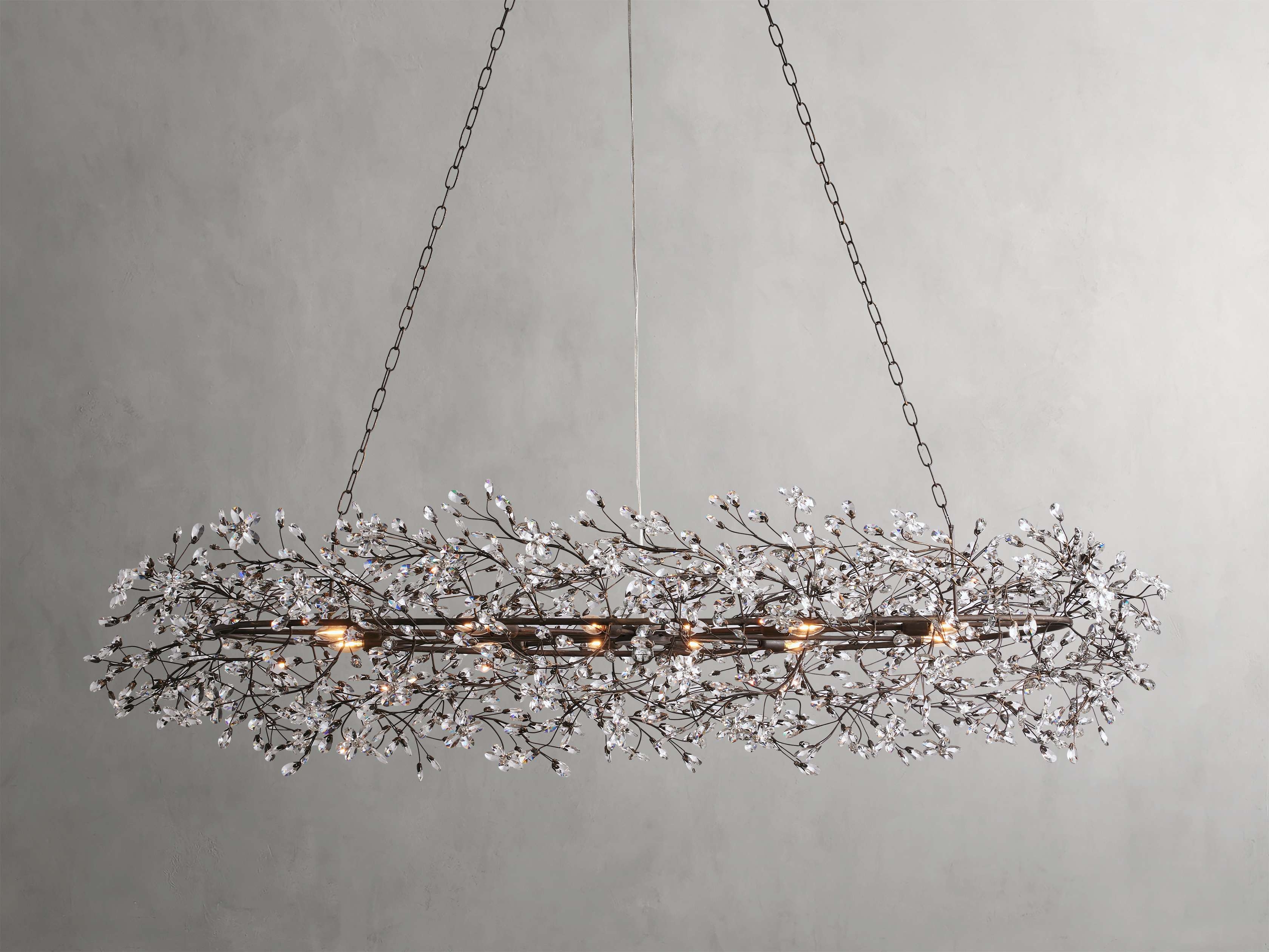 Fiore Oval Chandelier in Crystal 66" Bronze   - Image 0