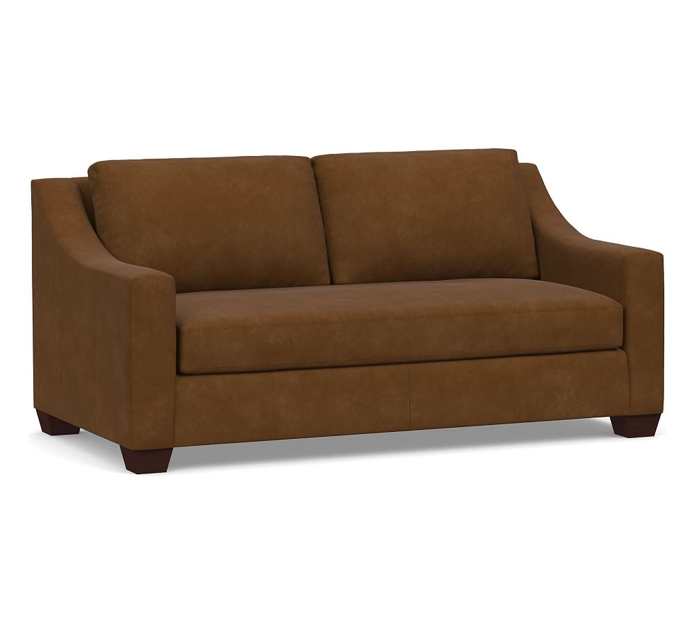 York Slope Arm Leather Loveseat 72" with Bench Cushion, Polyester Wrapped Cushions, Aviator Umber - Image 0