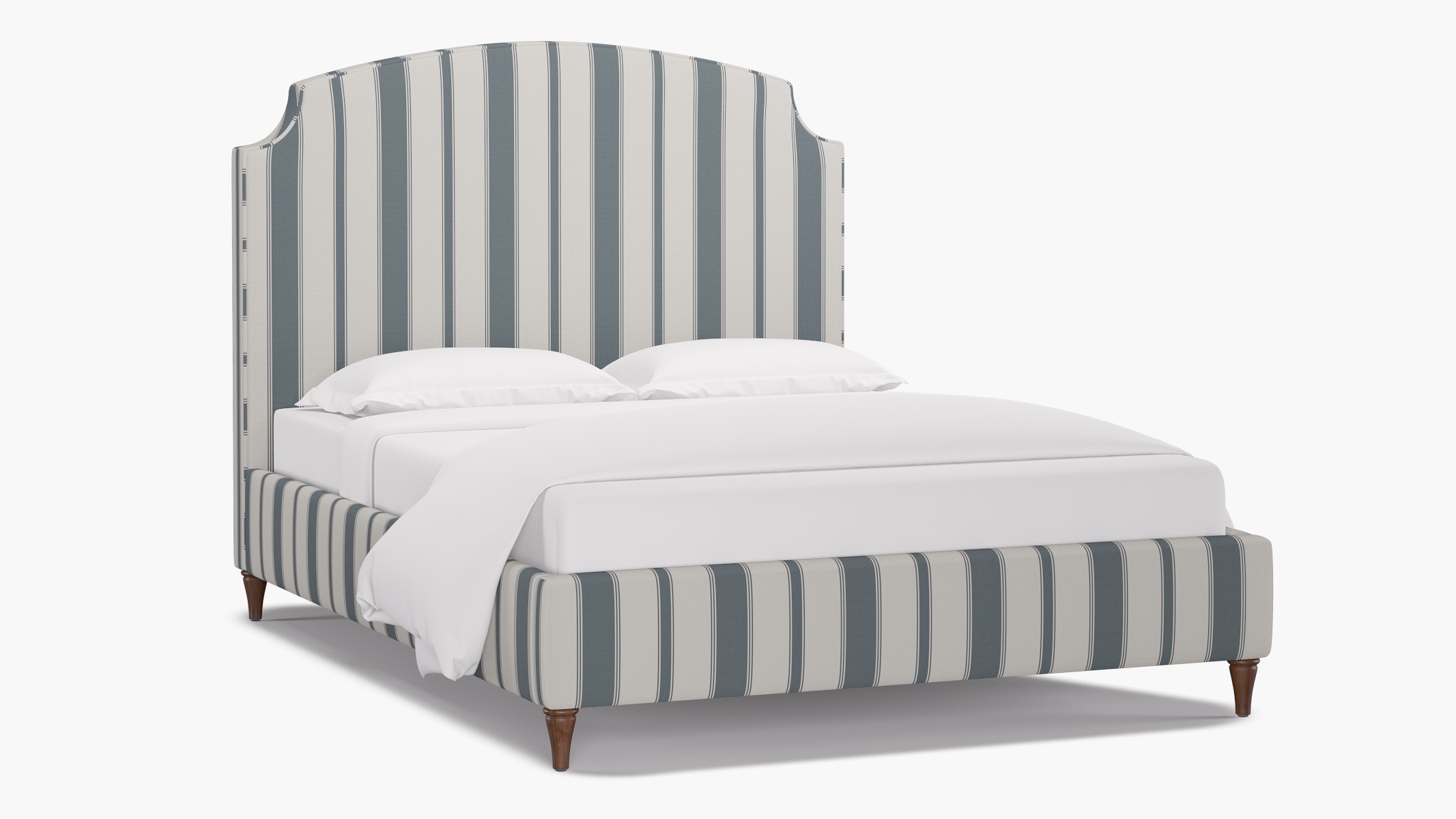 Cove Bed, French Blue Clarence Stripe, Walnut Decorative Tapered Leg, King - Image 1