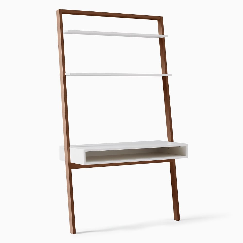 Ladder Shelf Storage Collection White Lacquer and Dark Mindi 44 Inch Wide Desk - Image 0