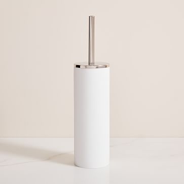 Modern Resin Stone Toilet Brush Holder, White & Antique Brass - Image 3