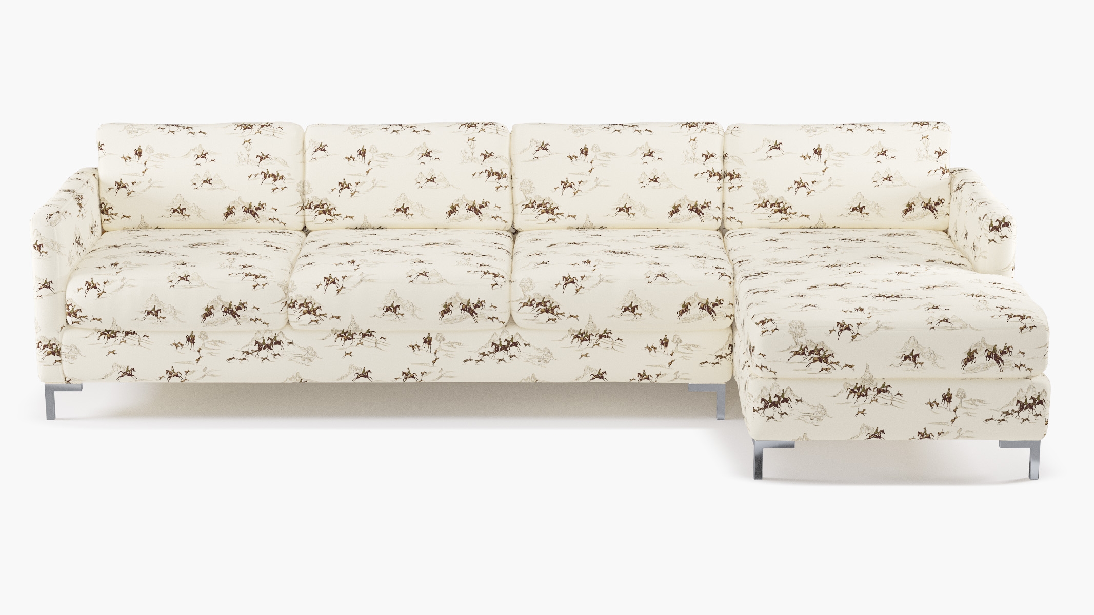 Modern Sectional, Right Facing, Green Cotswold Hunt, Chrome L Leg - Image 0