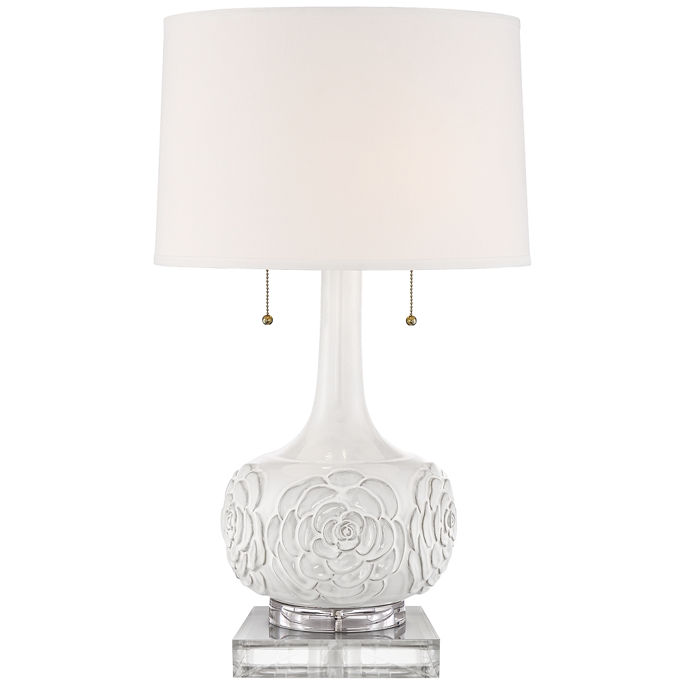 Possini Euro Natalia 28 1/2" White Floral Table Lamp with Square Riser - Image 0