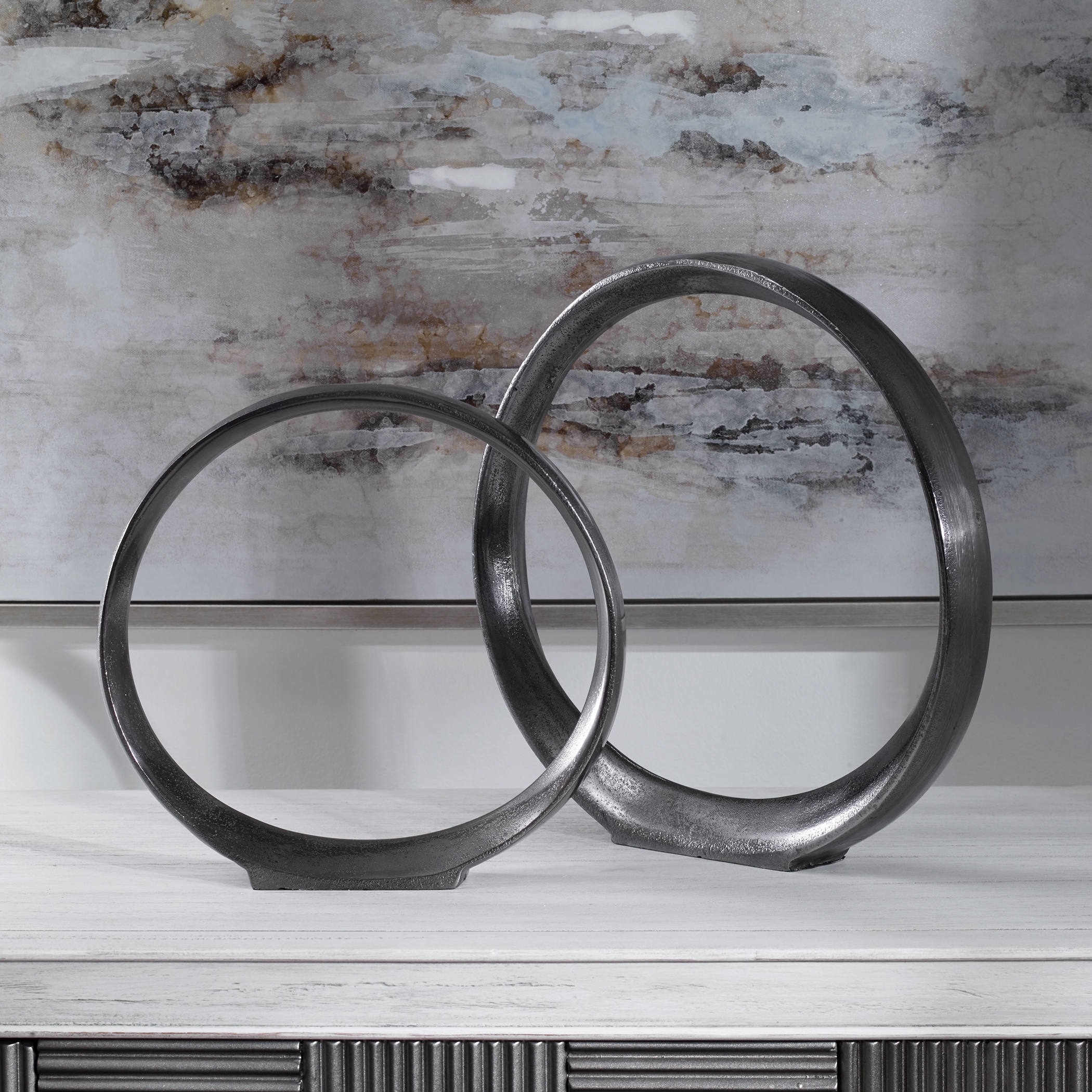 Orbits Ring Sculptures, Black, Set of 2 - Image 1
