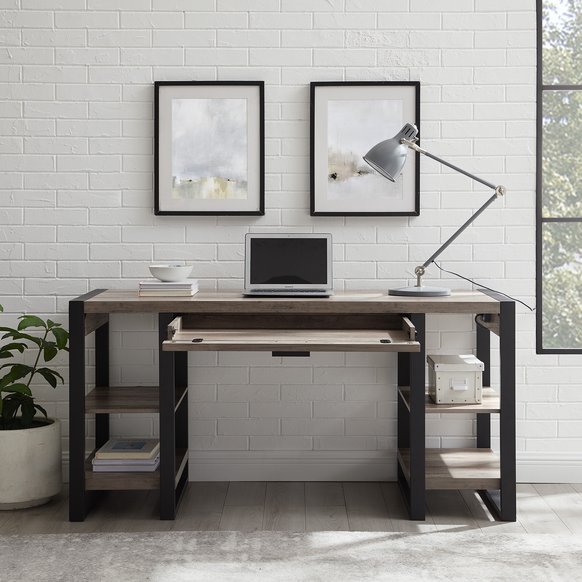 60" Wood Computer Desk - Grey Wash - Image 6