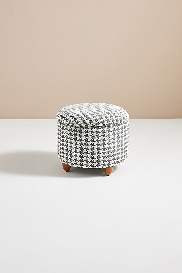 Houndstooth Louise Storage Ottoman By Anthropologie in Black - Image 0