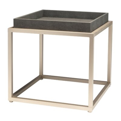 Side Table With Metal Base And Faux Leather Tabletop, Gray - Image 0