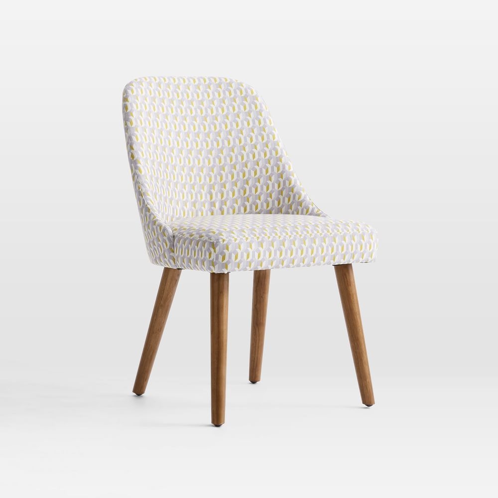 Mid-Century Upholstered Dining Chair, Citrus Yellow, Block Geo, Pecan - Image 0