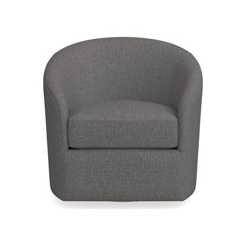 Montclair Swivel Armchair, Standard Cushion, Perennials Performance Melange Weave, Gray, Ebony Leg - Image 0
