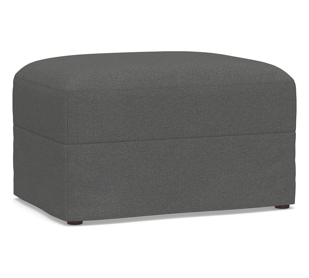 Canyon Roll Arm Slipcovered Ottoman, Polyester Wrapped Cushions, Park Weave Charcoal - Image 0