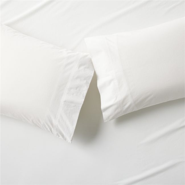 Dione Organic Cotton Washed Percale 400 Thread Count White Standard Pillowcases Set of 2 - Image 0