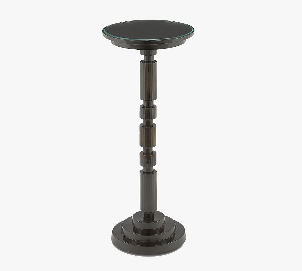 Dover 11" Round Glass Top End Table, Bronze - Image 0