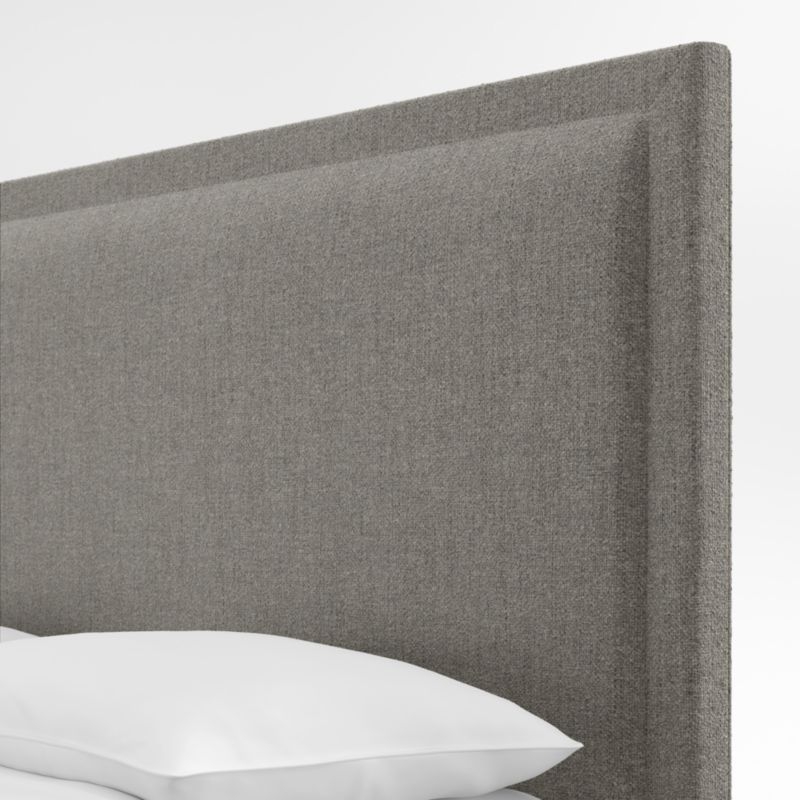 Meraux 56" Dark Grey Upholstered Queen Headboard with Batten White Oak Bed Base - Image 1