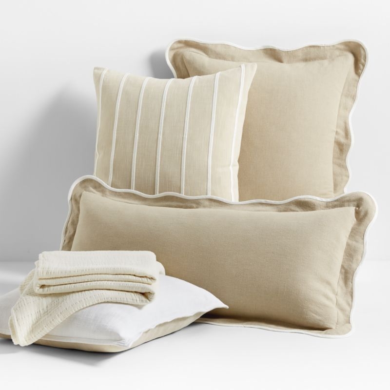 Como Cotton Embroidered Thin Stripe 23x23 Arctic Ivory Throw Pillow with Feather Insert - Image 2