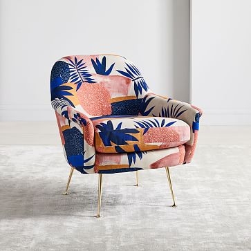 Phoebe Midcentury Chair, Multidirectional Lines, Horseradish, Brass - Image 2