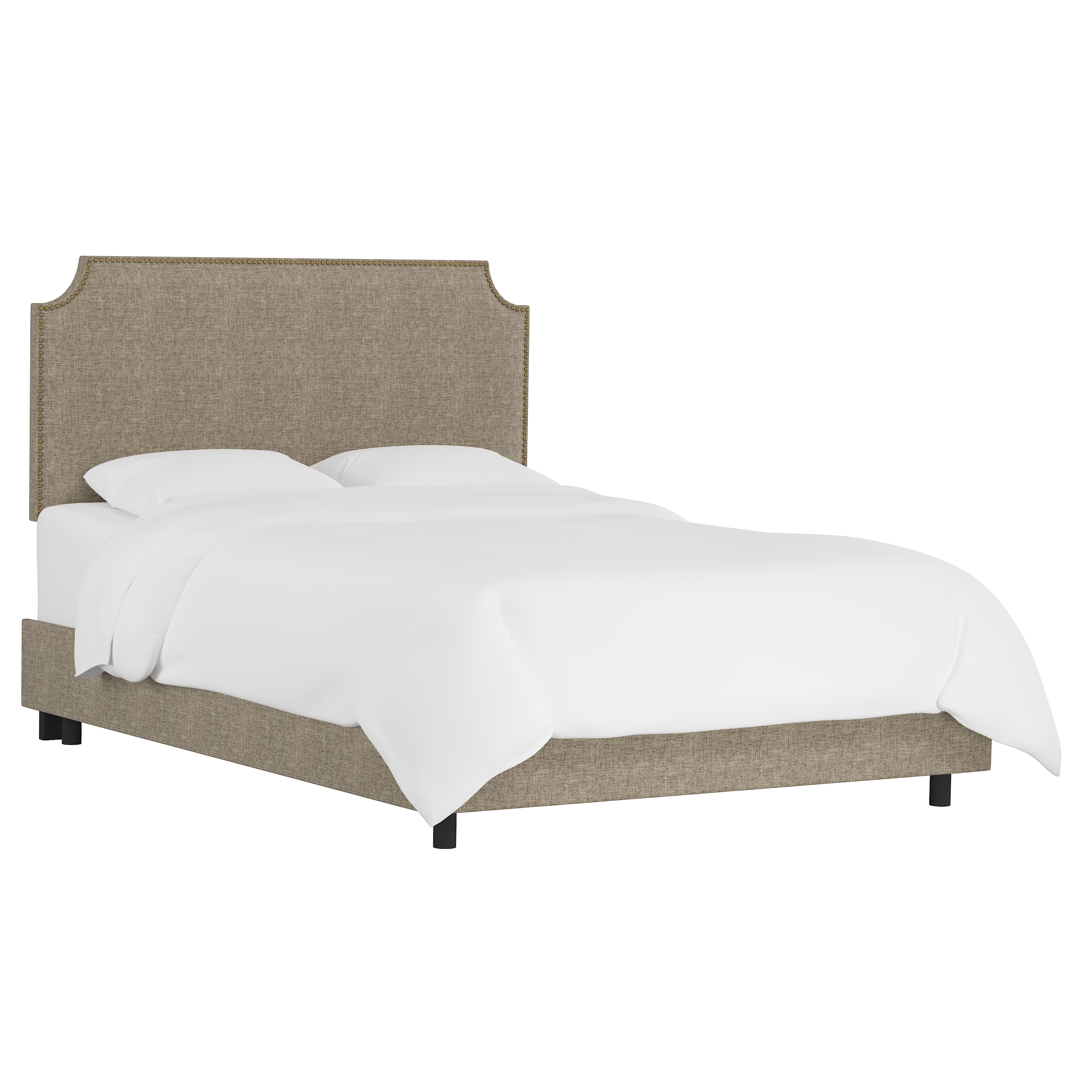 Hudson Bed, Full, Linen, Brass Nailheads - Image 0