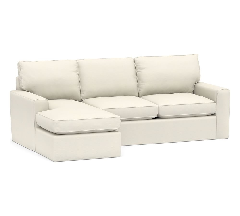 Pearce Square Arm Slipcovered Right Arm Loveseat with Chaise Sectional, Down Blend Wrapped Cushions, Textured Twill Ivory - Image 0