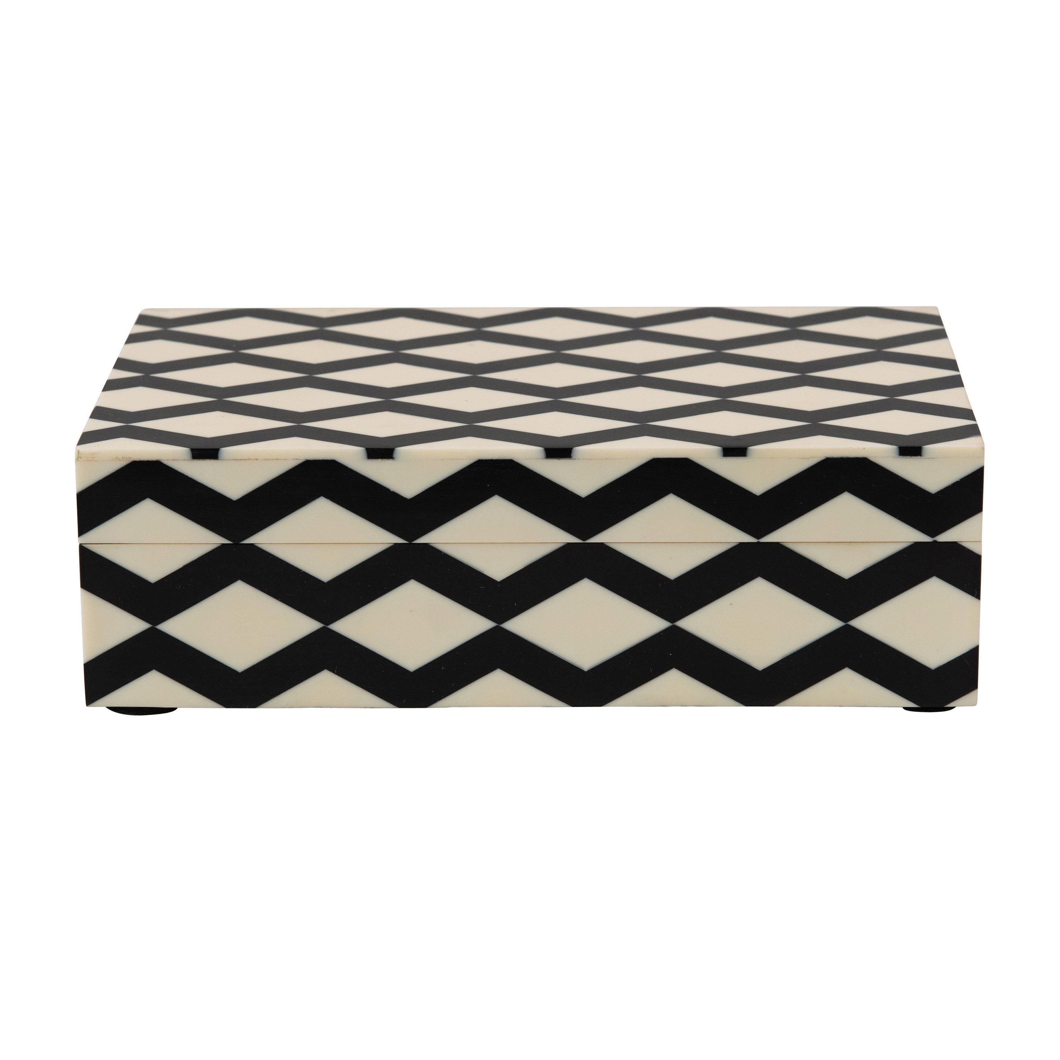 Resin & MDF Box with Lid & Pattern Inlay, Black & White - Image 0