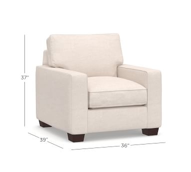 PB Comfort Square Arm Upholstered Grand Armchair 42.5", Box Edge Down Blend Wrapped Cushions, Performance Heathered Basketweave Alabaster White - Image 4