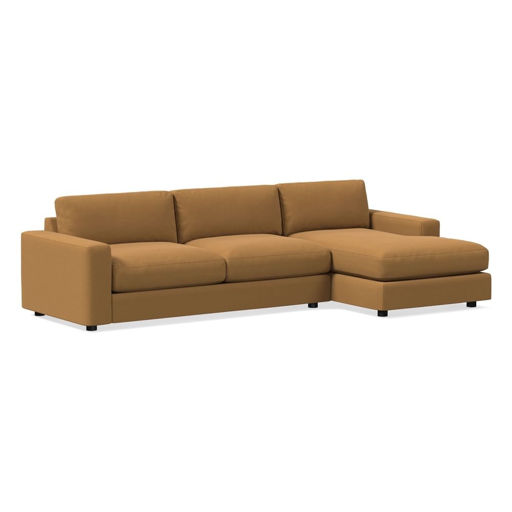 Urban Sectional Set 03: Left Arm 3 Seater Sofa, Right Arm Chaise, Down Blend, Performance Velvet, Golden Oak, Concealed Supports - Image 0
