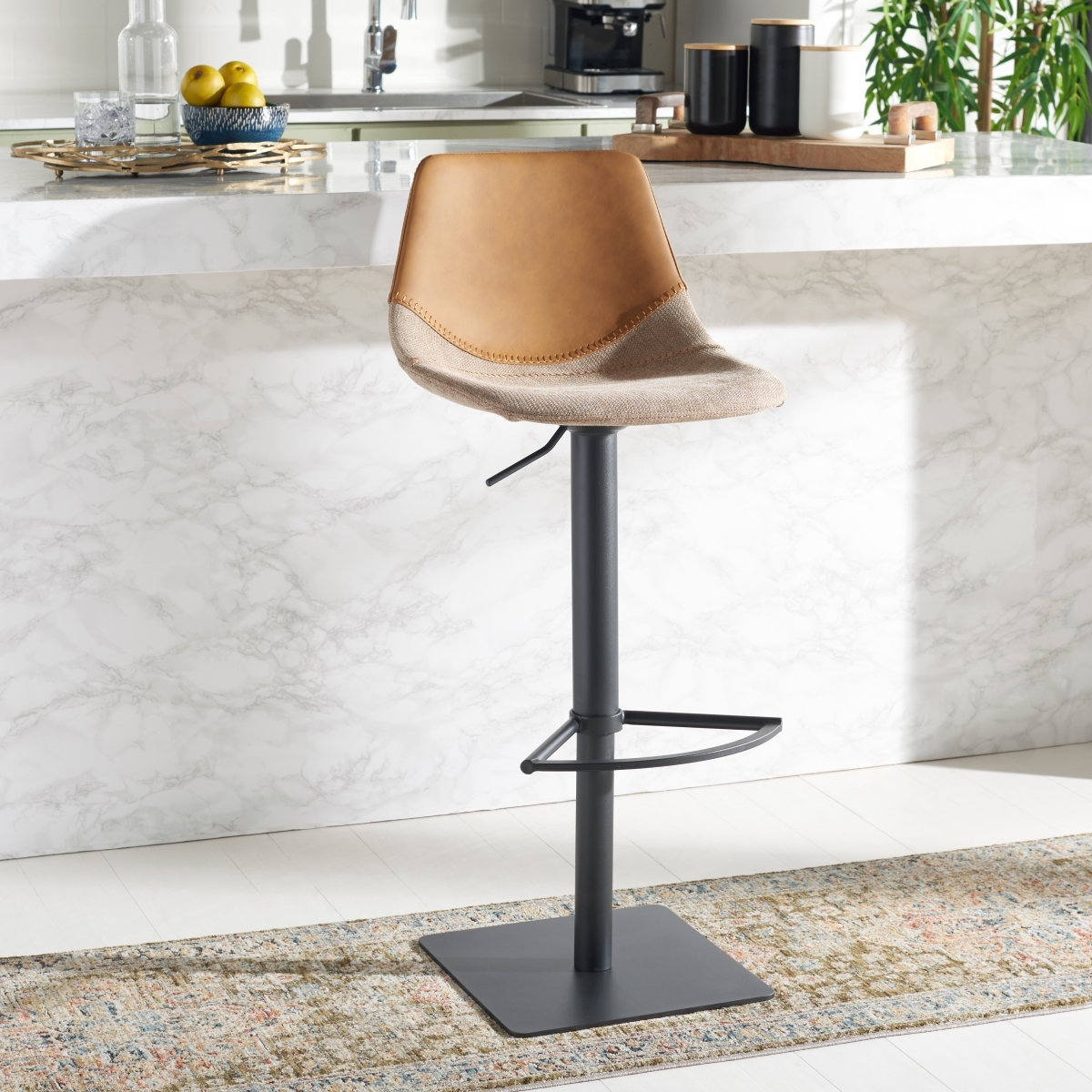 Rylen Gas Lift Bar Stool - Cognac / Black - Safavieh - Image 1