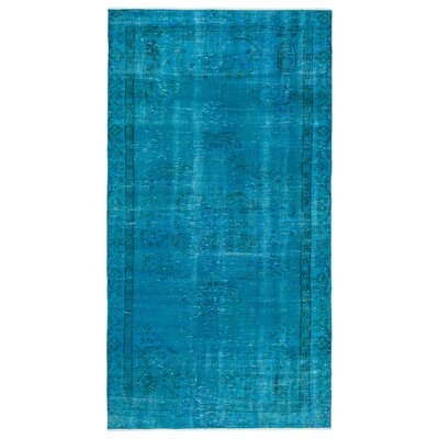 One-of-a-Kind Hand-Knotted 1960s Turquoise/Gray 3'2" x 7'5" Runner Area Rug - Image 0